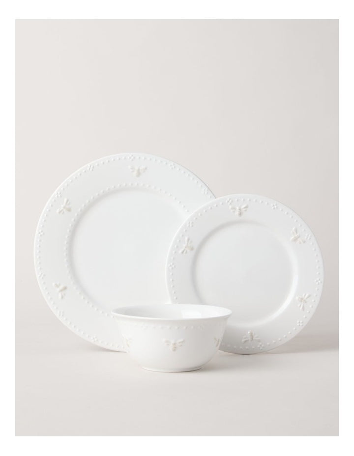 Embossed Honey Bee 12pc Dinner Set in White