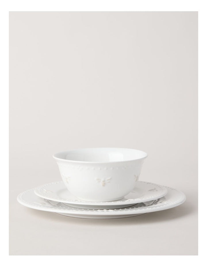 Embossed Honey Bee 12pc Dinner Set in White