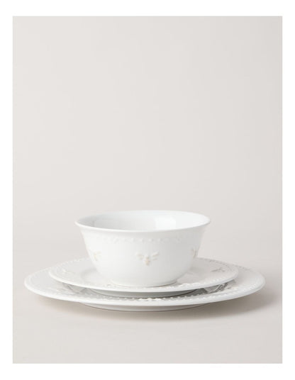 Embossed Honey Bee 12pc Dinner Set in White