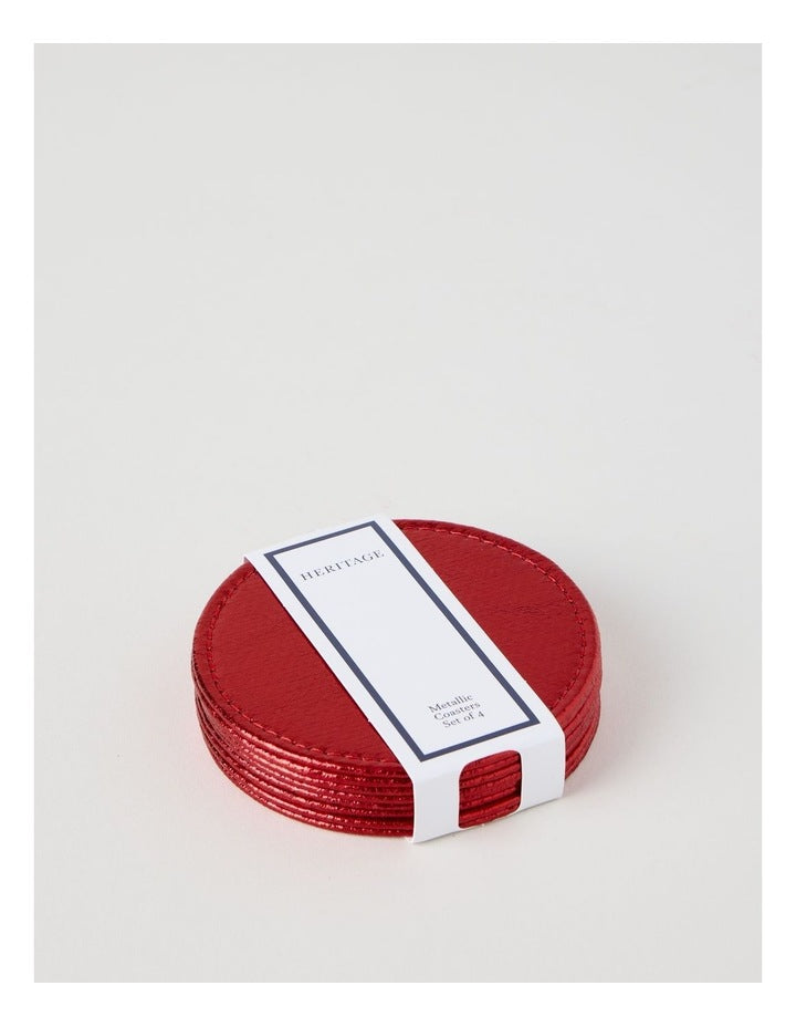 Heirloom Metallic Set of 4 Round Coasters in Red