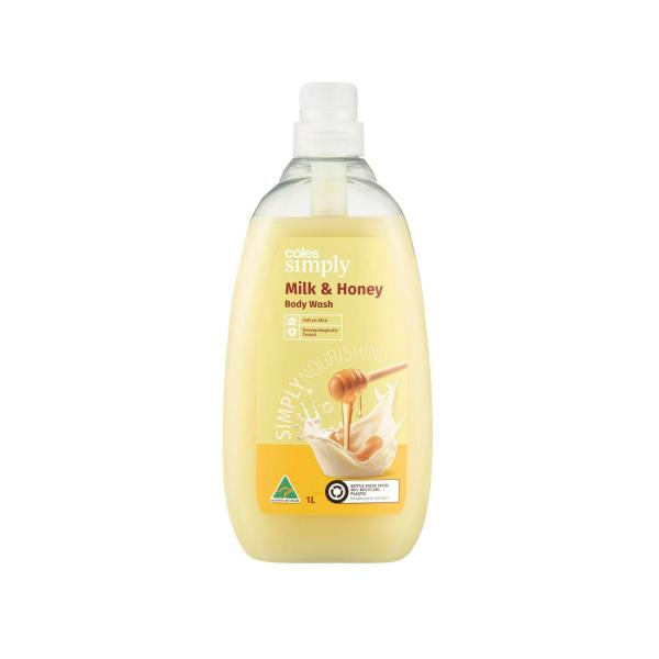 COLES SIMPLY MILK & HONEY BODY WASH 1 LITRE
