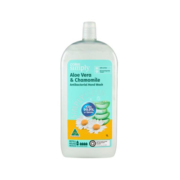 COLES SIMPLY ANTIBACTERIAL HANDWASH ALOE VERA & CHAMOMILE 1LITRE