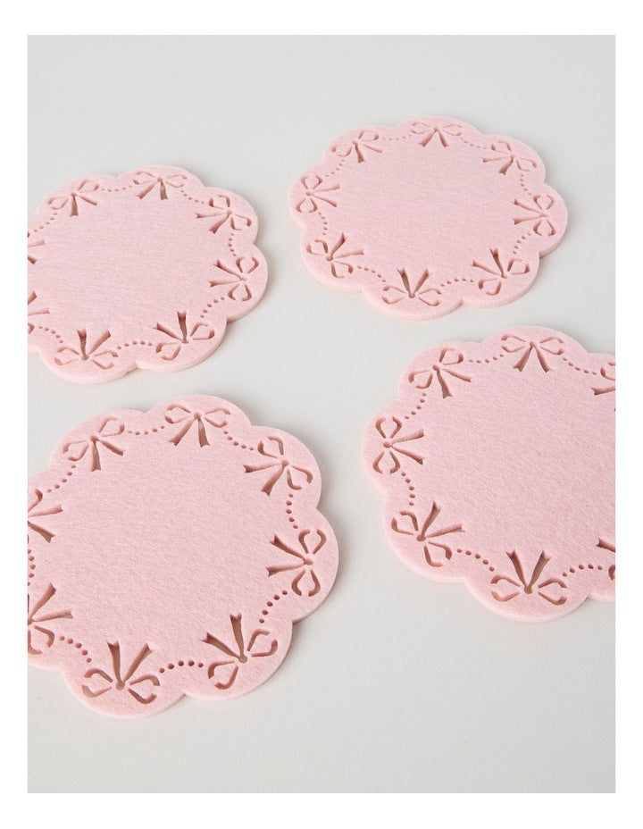 Luxe Bow Coaster Set of 4 13cm in Pink