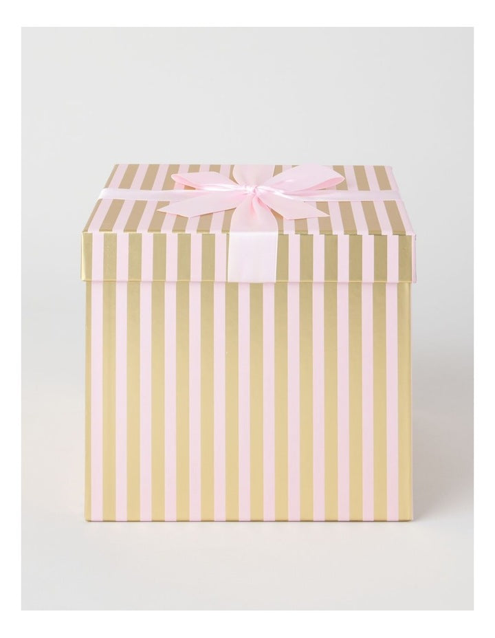 Luxe Christmas Stripe Large Gift Box in Pink: 21cm