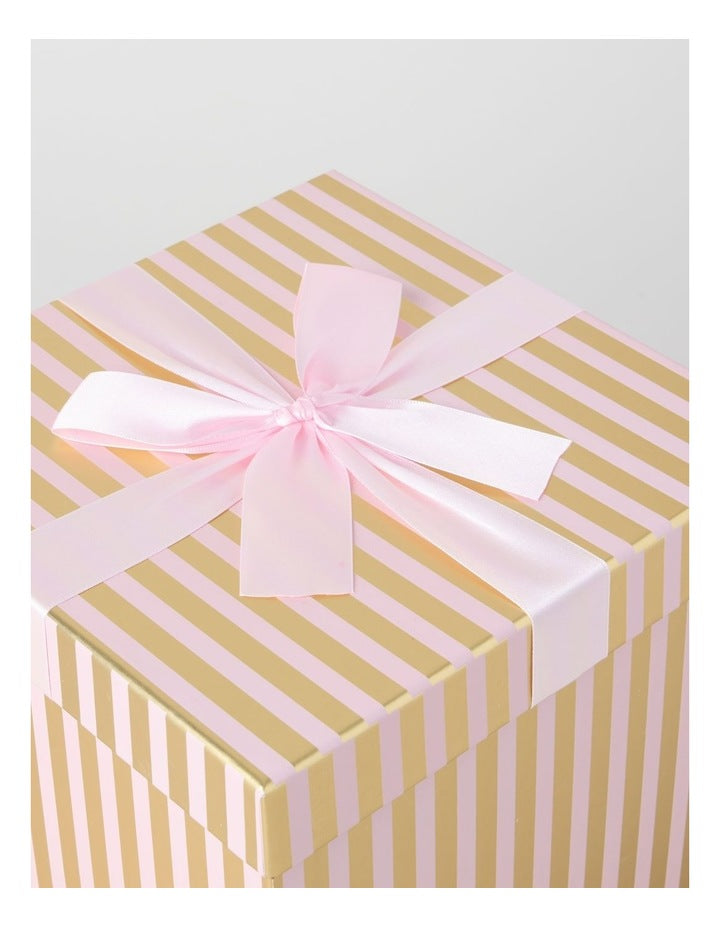Luxe Christmas Stripe Large Gift Box in Pink: 21cm