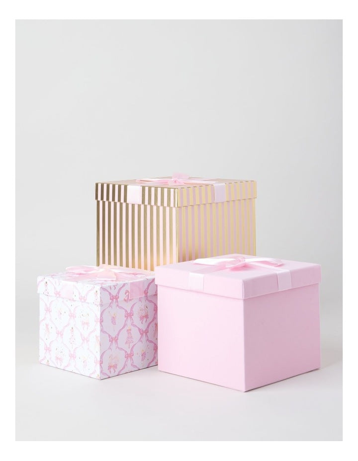 Luxe Christmas Stripe Large Gift Box in Pink: 21cm
