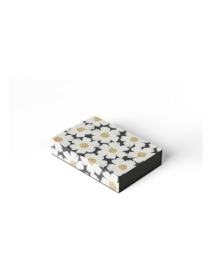 Small Magnetic Gift Box in White Poppies On Black