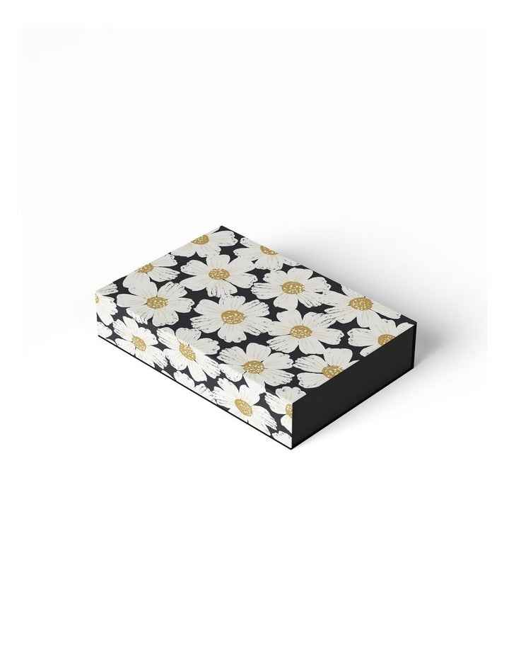 Medium Magnetic Gift Box in White Poppies On Black