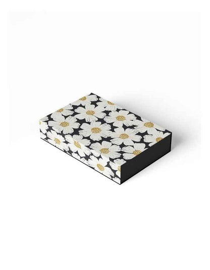 Medium Magnetic Gift Box in White Poppies On Black