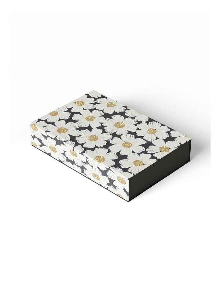 Large Magnetic Gift Box in White Poppies Black