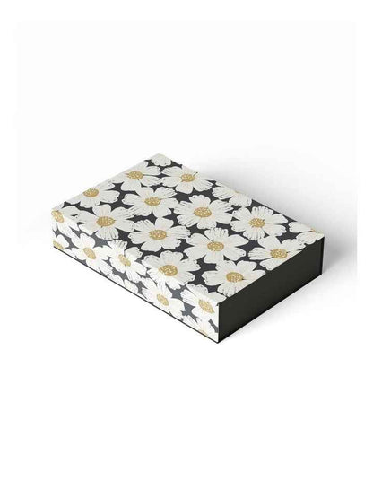 Large Magnetic Gift Box in White Poppies Black