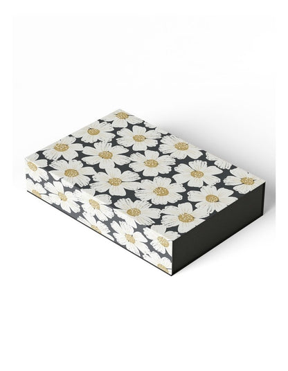 Extra Large Magnetic Gift Box in White Poppies Black