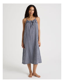 Divine Cheesecloth Gathered Long Chemise in Navy Check Y/D