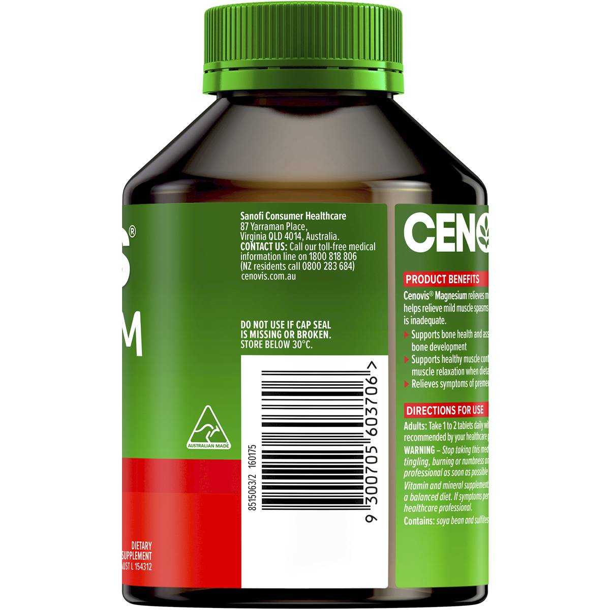 Cenovis Magnesium Tablets Muscle Health Supplement 200 Pack