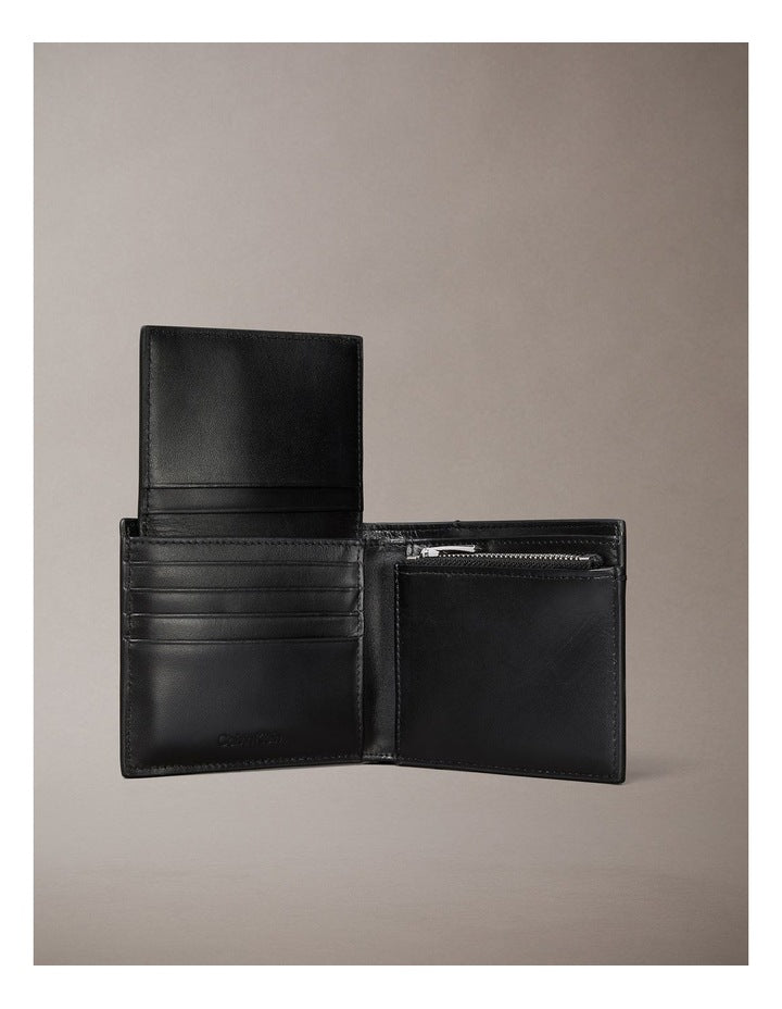 Raised Bi-fold Wallet with Coin and Credit Card Holder in Black