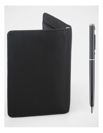 RFID Passport Wallet and Slim Pen in Black