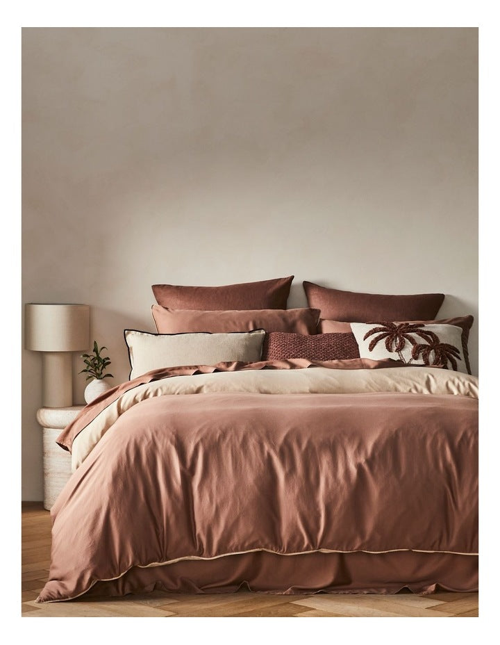 Palm Cove Washed Bamboo Cotton Reversible Quilt Cover Set in Clay and Dune