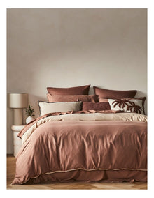Palm Cove Washed Bamboo Cotton Reversible Quilt Cover Set in Clay and Dune