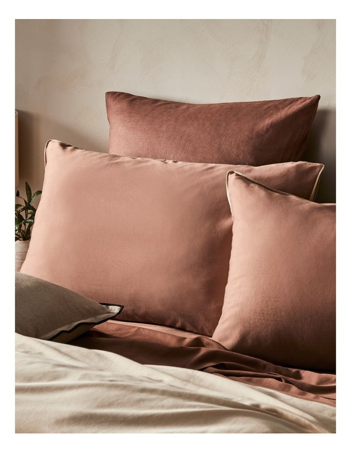 Palm Cove Washed Bamboo Cotton Reversible Quilt Cover Set in Clay and Dune