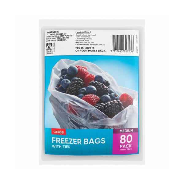 COLES BAGS FREEZER MEDIUM 80 PACK