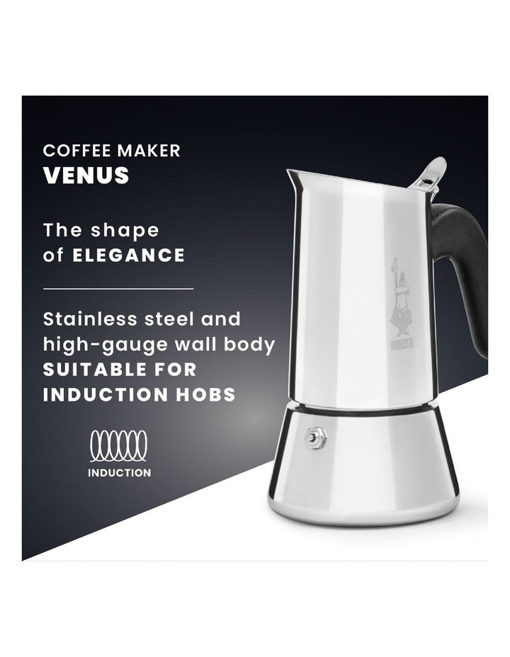 Venus Stainless Steel Induction 4 Cup Coffee Pot in Silver
