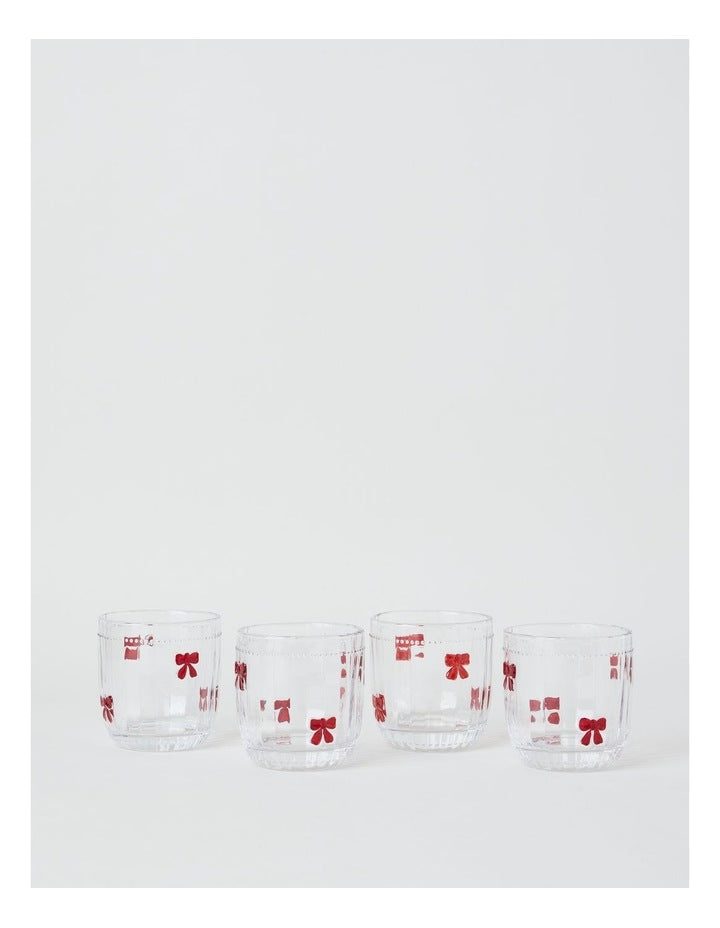 Embossed Bow Tumbler Set of 4 330ml in Red