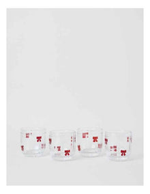 Embossed Bow Tumbler Set of 4 330ml in Red