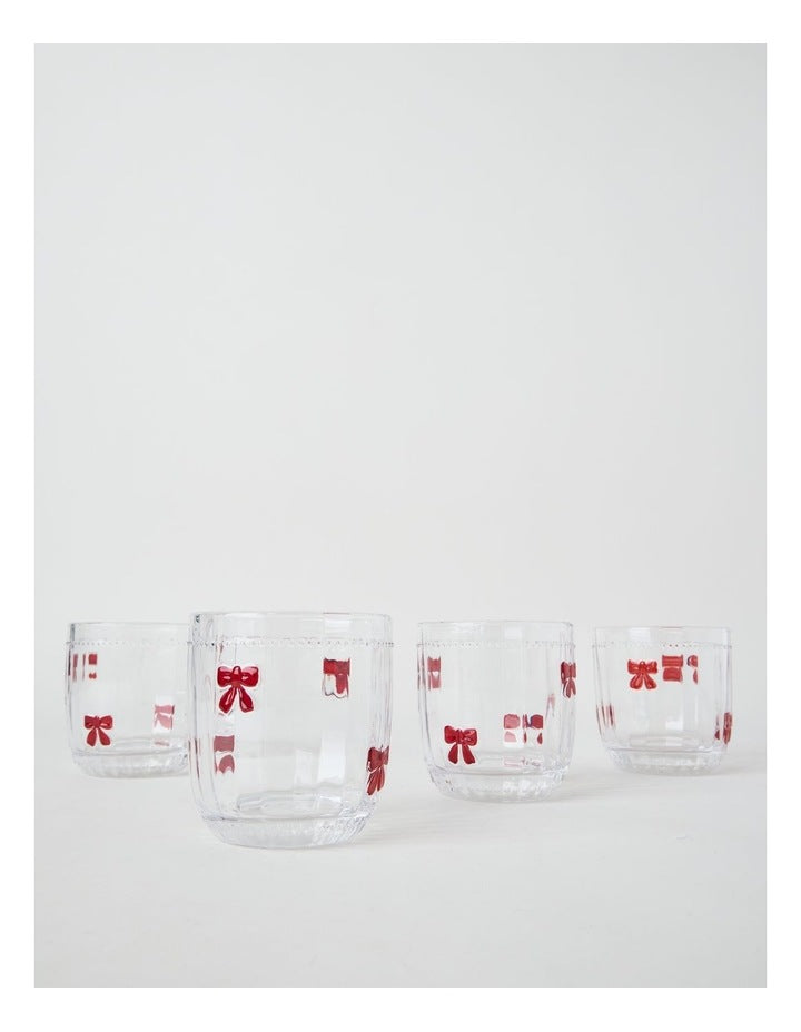 Embossed Bow Tumbler Set of 4 330ml in Red
