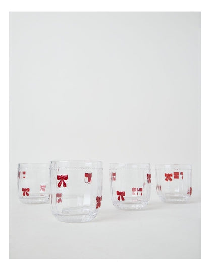 Embossed Bow Tumbler Set of 4 330ml in Red