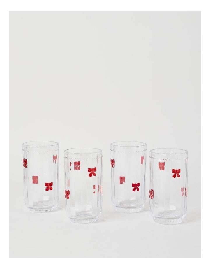 Embossed Bow High Ball Set of 4 460ml in Red