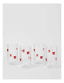 Embossed Bow High Ball Set of 4 460ml in Red