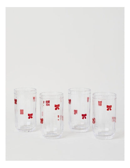 Embossed Bow High Ball Set of 4 460ml in Red