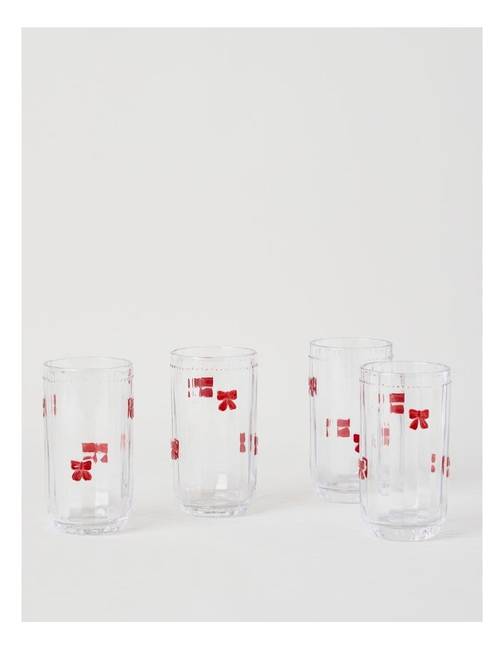 Embossed Bow High Ball Set of 4 460ml in Red