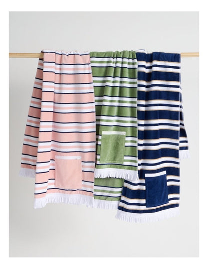 Pocket Stripe Beach Towel in Navy