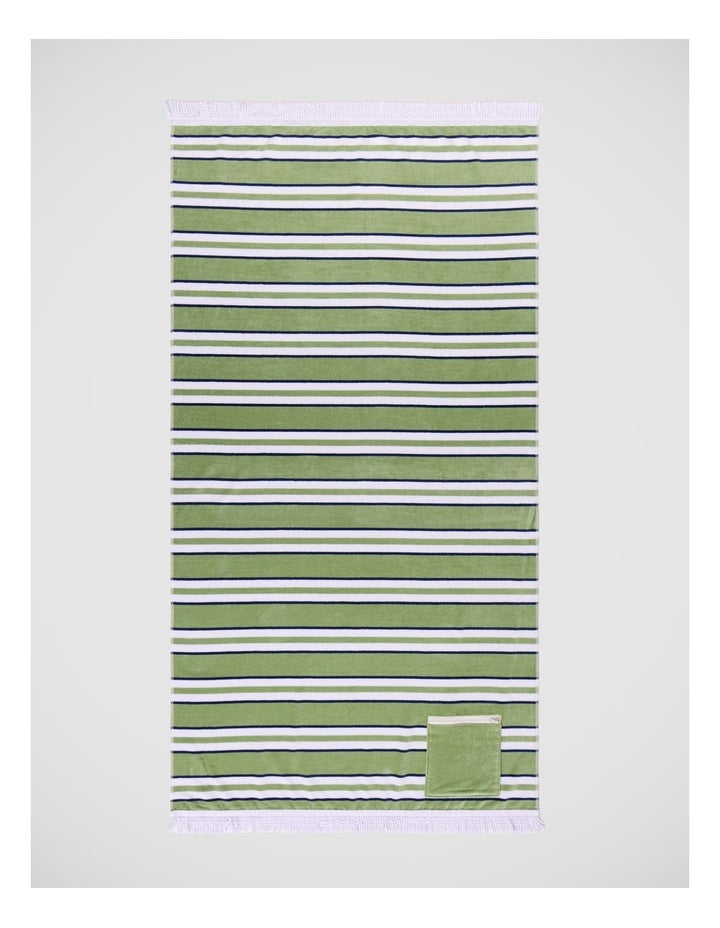 Pocket Stripe Beach Towel in Green