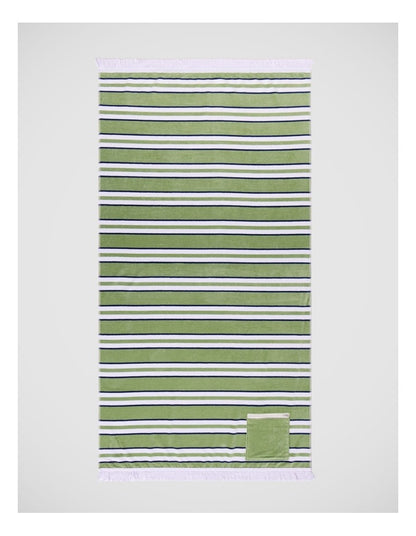 Pocket Stripe Beach Towel in Green