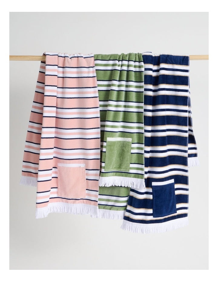 Pocket Stripe Beach Towel in Green