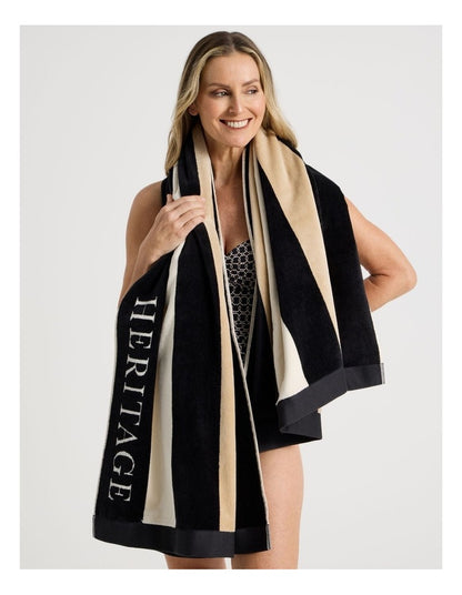 Santorini Resort Stripe Beach Towel in Black