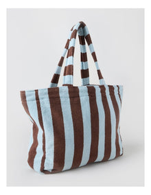 Reverse Stripe Velour Terry Beach Bag in Blue and Brown