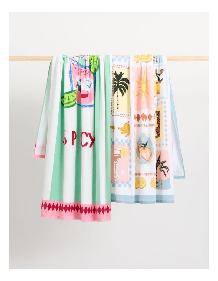 Printed Velour Beach Towel in Spicy Marg