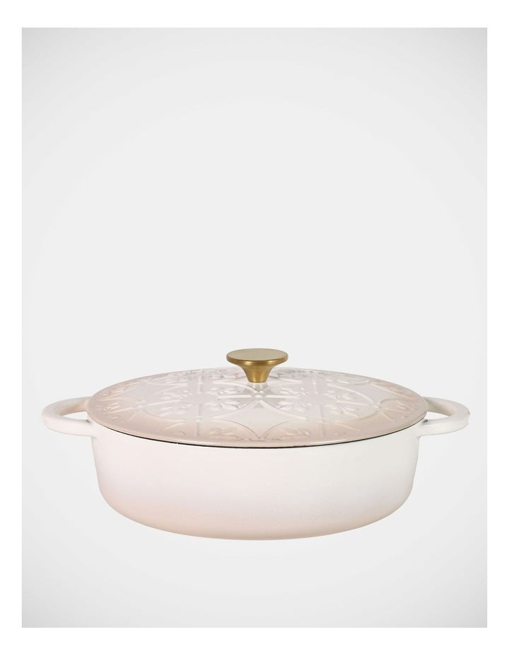 Fleur de Lis Saut Pan with Lid 28cm 5.0L in Cream