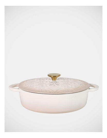 Fleur de Lis Saut Pan with Lid 28cm 5.0L in Cream