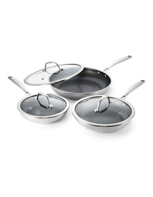 Sierra Etched Tri-Ply 3 Piece Frypan Set with Lids 20cm, 24cm & 28cm