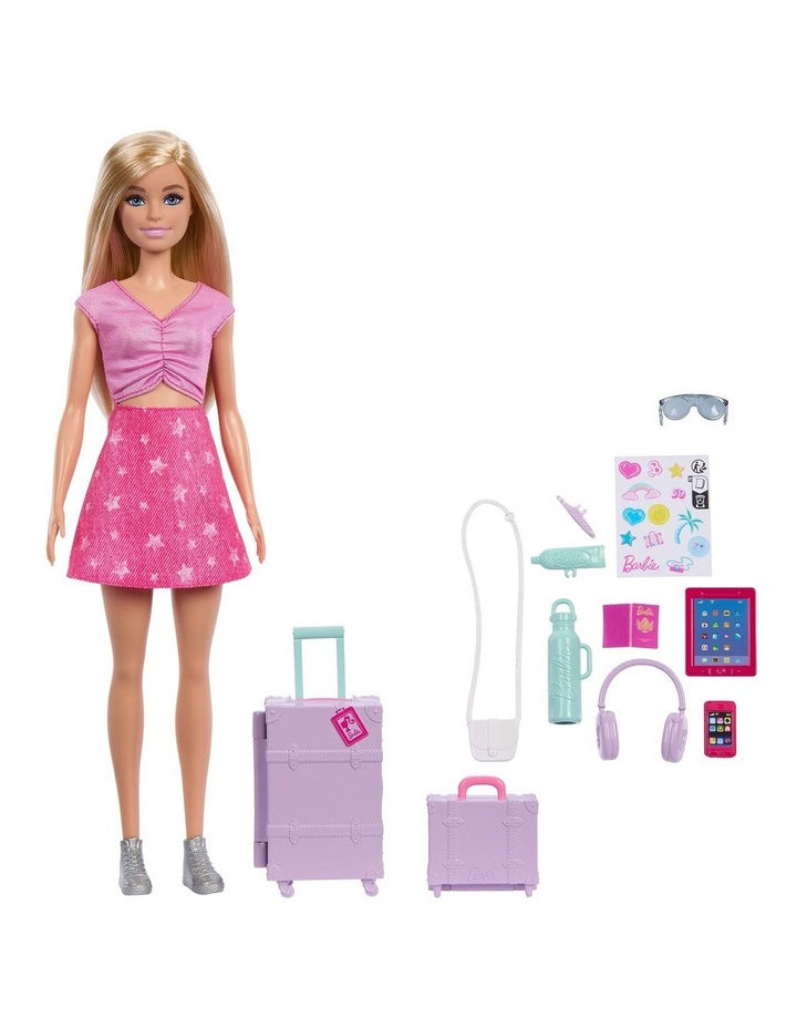 Barbie Family & Friends Limitless Adventure Malibu Fashion Doll with 10+ Travel-Themed Accessories
