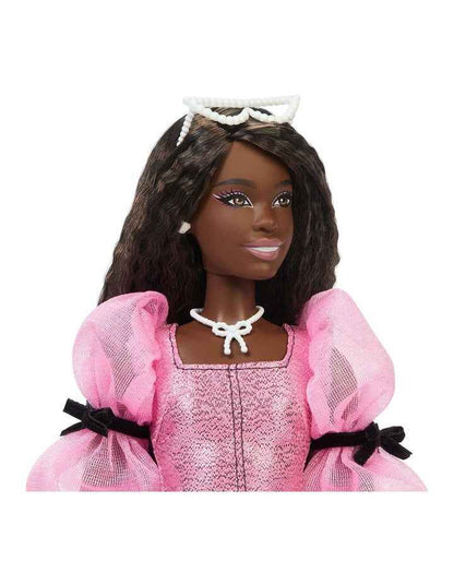 Barbie Deluxe Style Doll #14 in Metallic Pink Barbiecore Dress with Puffed Sleeves and Brown Hair
