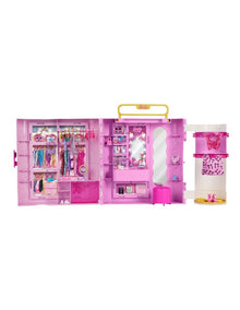 Barbie Closet with Spin & Style Feature, Vanity, Ottoman, 4 Fashions, 20+ Pieces, Portable Storage