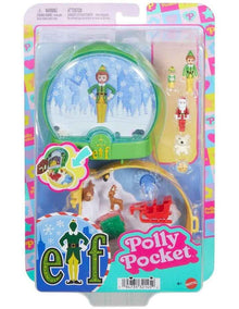 Polly Pocket Micro Buddy & Santa Dolls and Playset, Collaboration Elf Compact with 5 accessories, Holiday Theme