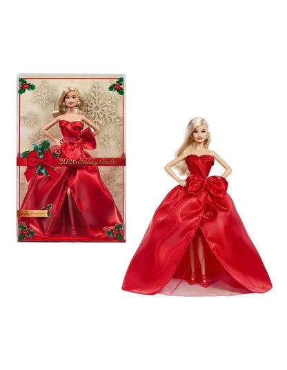 Barbie Signature 2026 Holiday Barbie Fashion Doll, Seasonal Collector, Blonde with Red Gown with Bow Detail