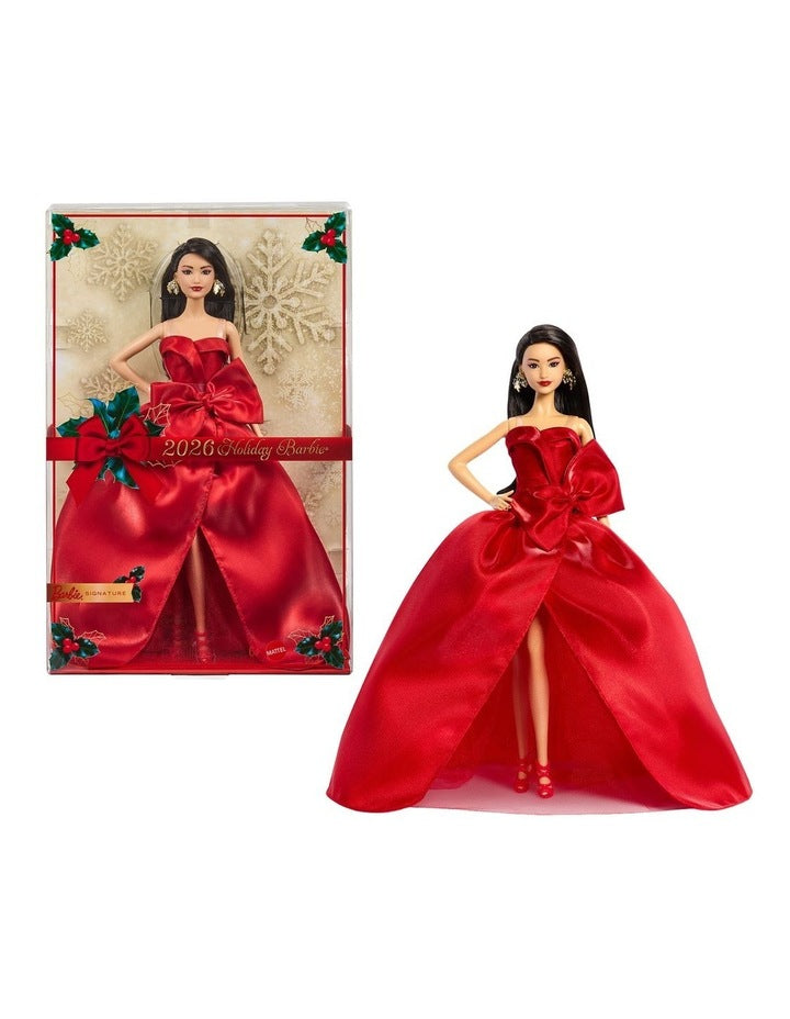 Barbie Signature 2026 Holiday Barbie Fashion Doll, Seasonal Collector, Red Hair with Red Gown with Bow Detail