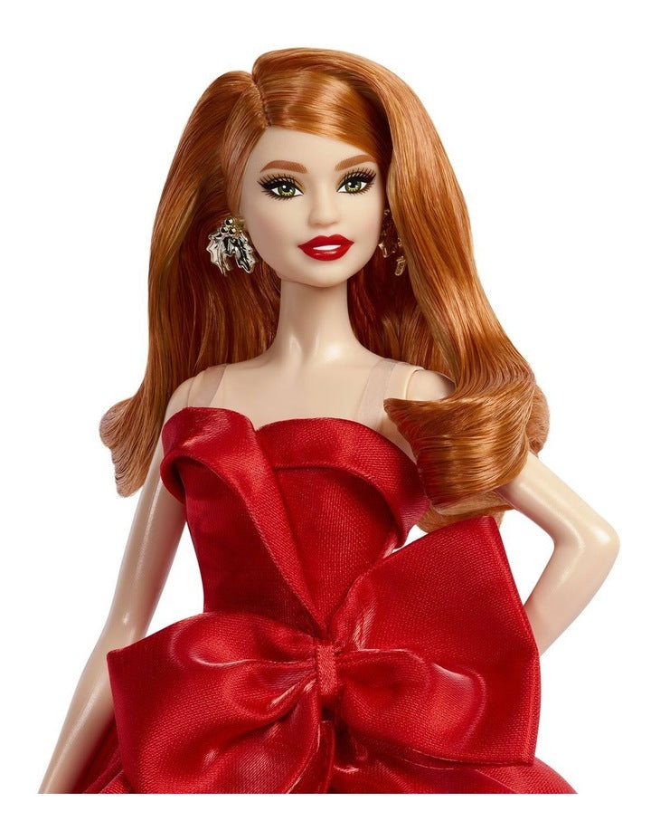 Barbie Signature 2026 Holiday Barbie Fashion Doll, Seasonal Collector, Red Hair with Red Gown with Bow Detail